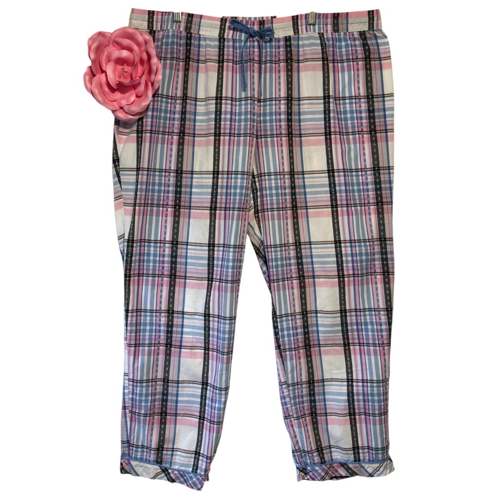 Secret Treasures 100% Cotton plaid PJ Capri PJ Pants Pink Blue 2X 18W-20…